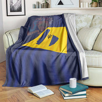 National flag design blanket, blue with yellow cross and coat-of-arms pattern on sofa