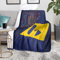 National flag design blanket on sofa, blue with yellow cross and coat-of-arms center panel