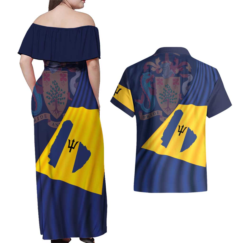 Barbados Independence Day Couples Matching Off Shoulder Maxi Dress and Hawaiian Shirt National Flag Design - Wonder Print Shop