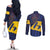 Barbados Independence Day Couples Matching Off The Shoulder Long Sleeve Dress and Long Sleeve Button Shirt National Flag Design