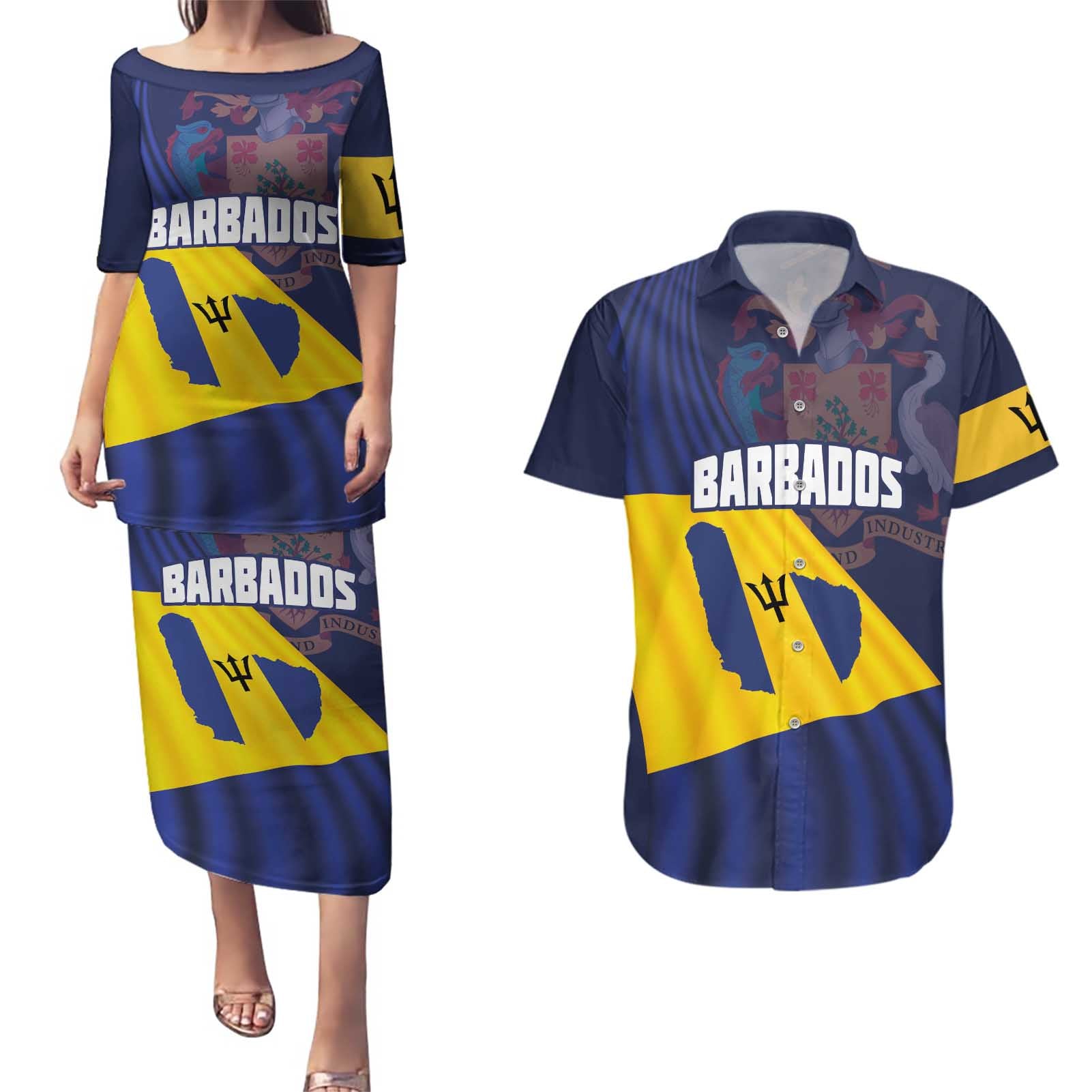 Barbados Independence Day Couples Matching Puletasi and Hawaiian Shirt National Flag Design - Wonder Print Shop