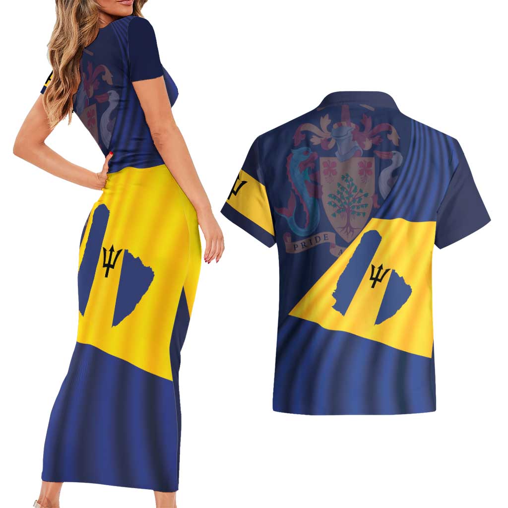 Barbados Independence Day Couples Matching Short Sleeve Bodycon Dress and Hawaiian Shirt National Flag Design - Wonder Print Shop