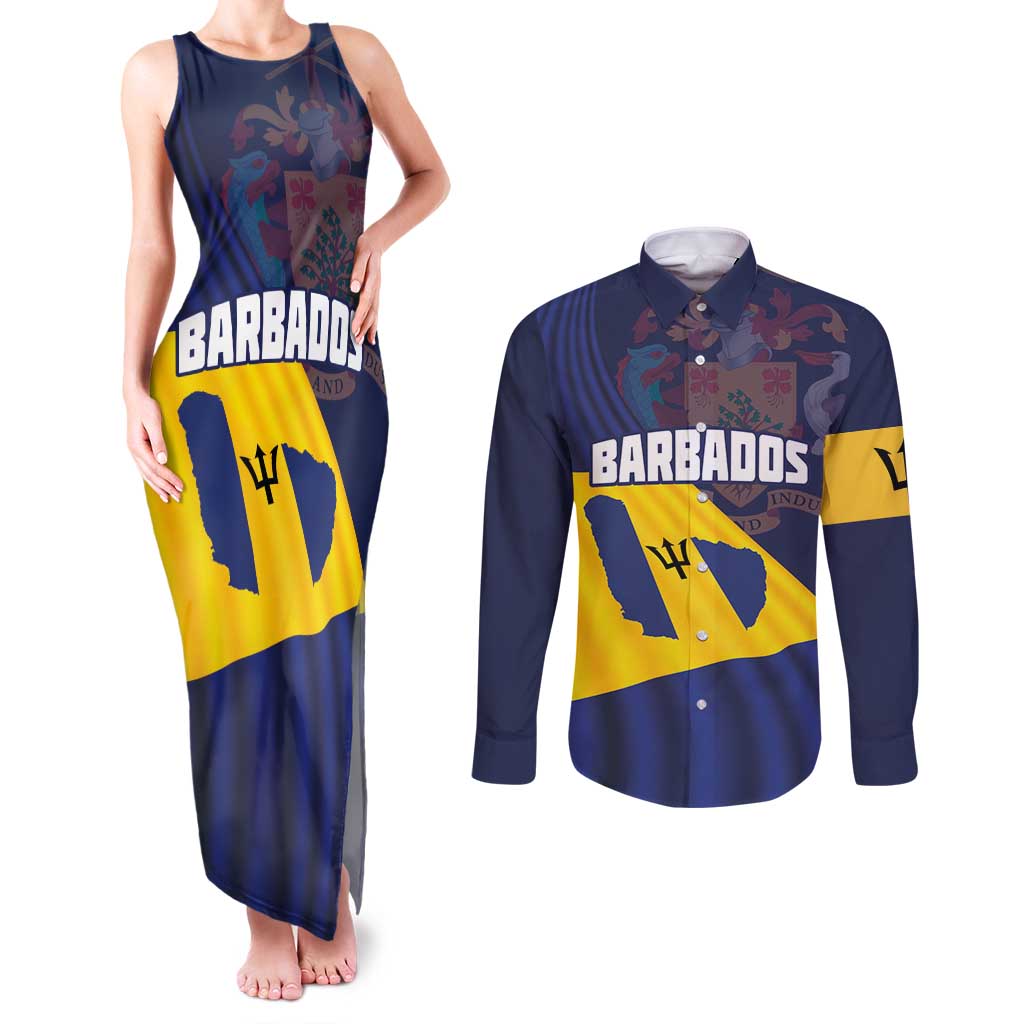 Barbados Independence Day Couples Matching Tank Maxi Dress and Long Sleeve Button Shirt National Flag Design - Wonder Print Shop