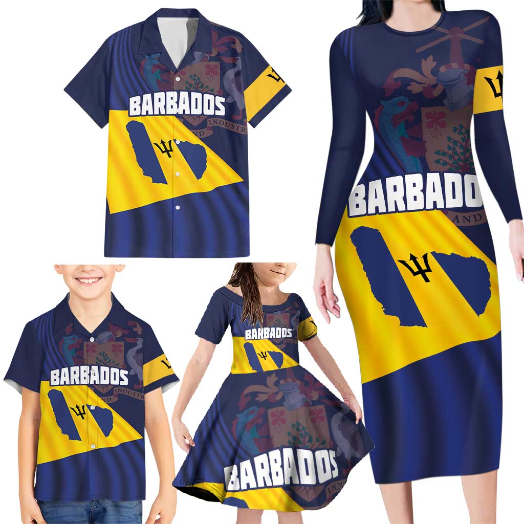 Barbados Independence Day Family Matching Long Sleeve Bodycon Dress and Hawaiian Shirt National Flag Design - Wonder Print Shop