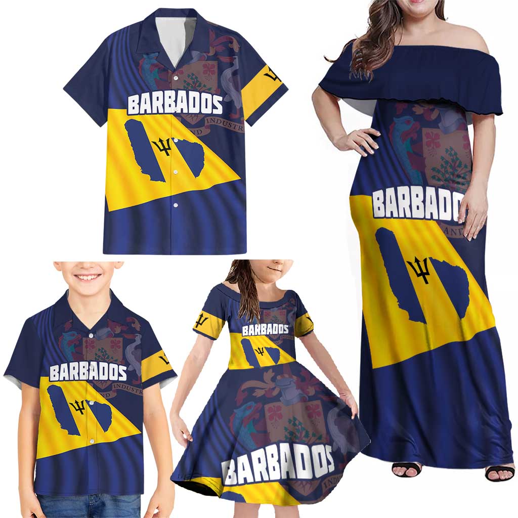 Barbados Independence Day Family Matching Off Shoulder Maxi Dress and Hawaiian Shirt National Flag Design - Wonder Print Shop