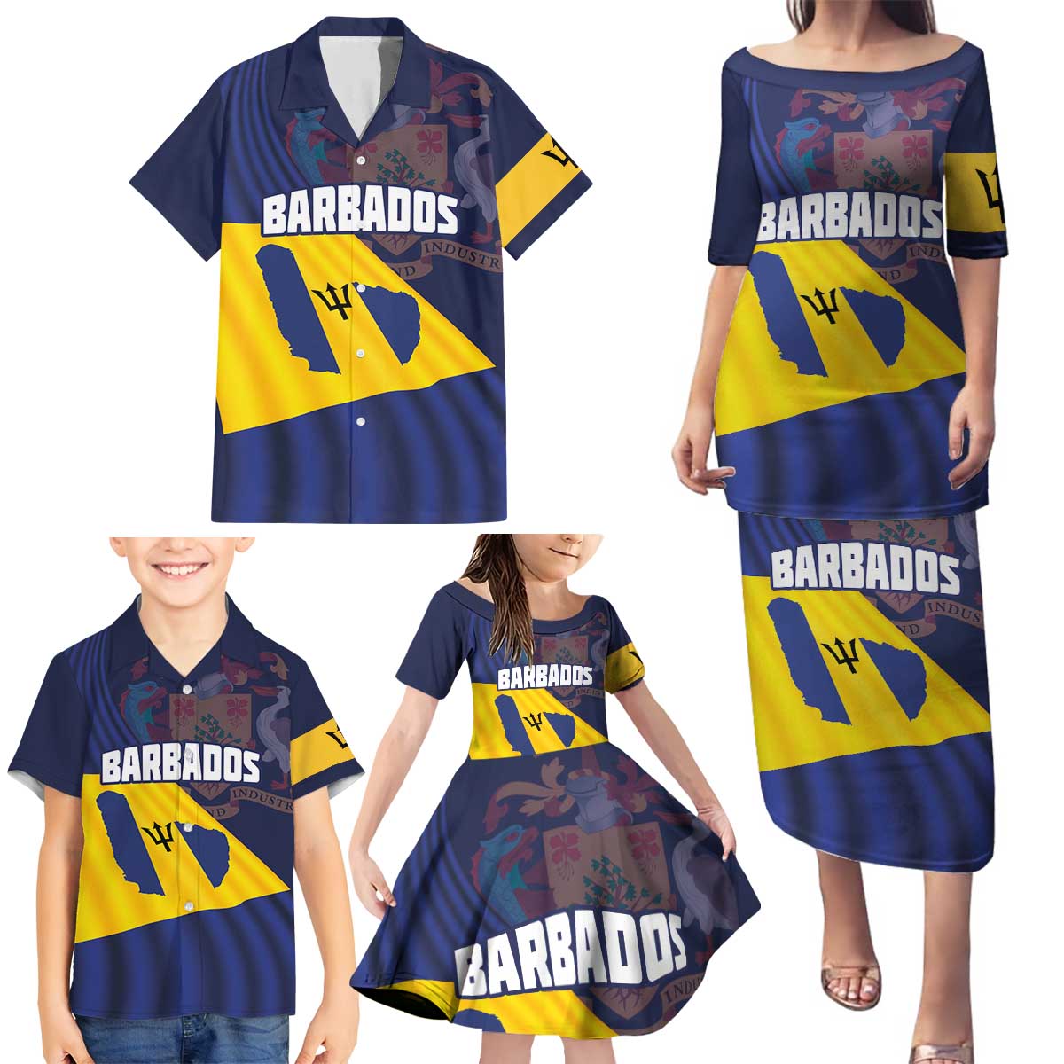 Barbados Independence Day Family Matching Puletasi and Hawaiian Shirt National Flag Design - Wonder Print Shop