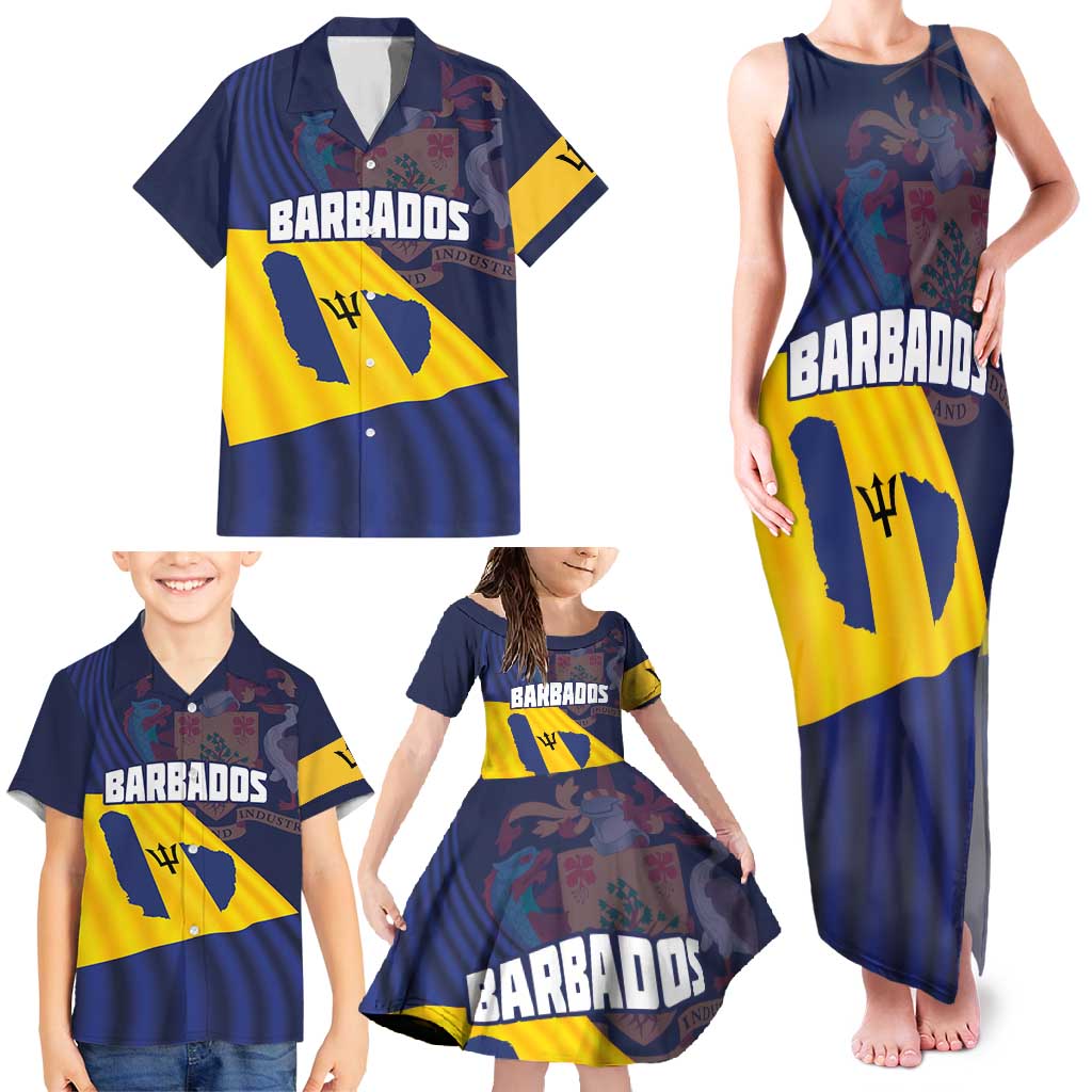 Barbados Independence Day Family Matching Tank Maxi Dress and Hawaiian Shirt National Flag Design - Wonder Print Shop