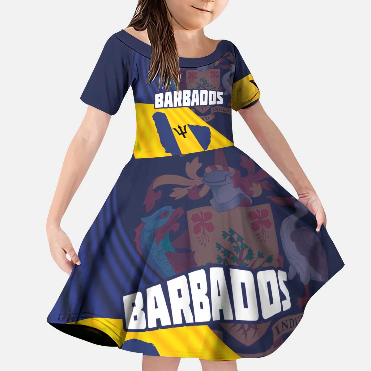 Barbados Independence Day Kid Short Sleeve Dress National Flag Design - Wonder Print Shop