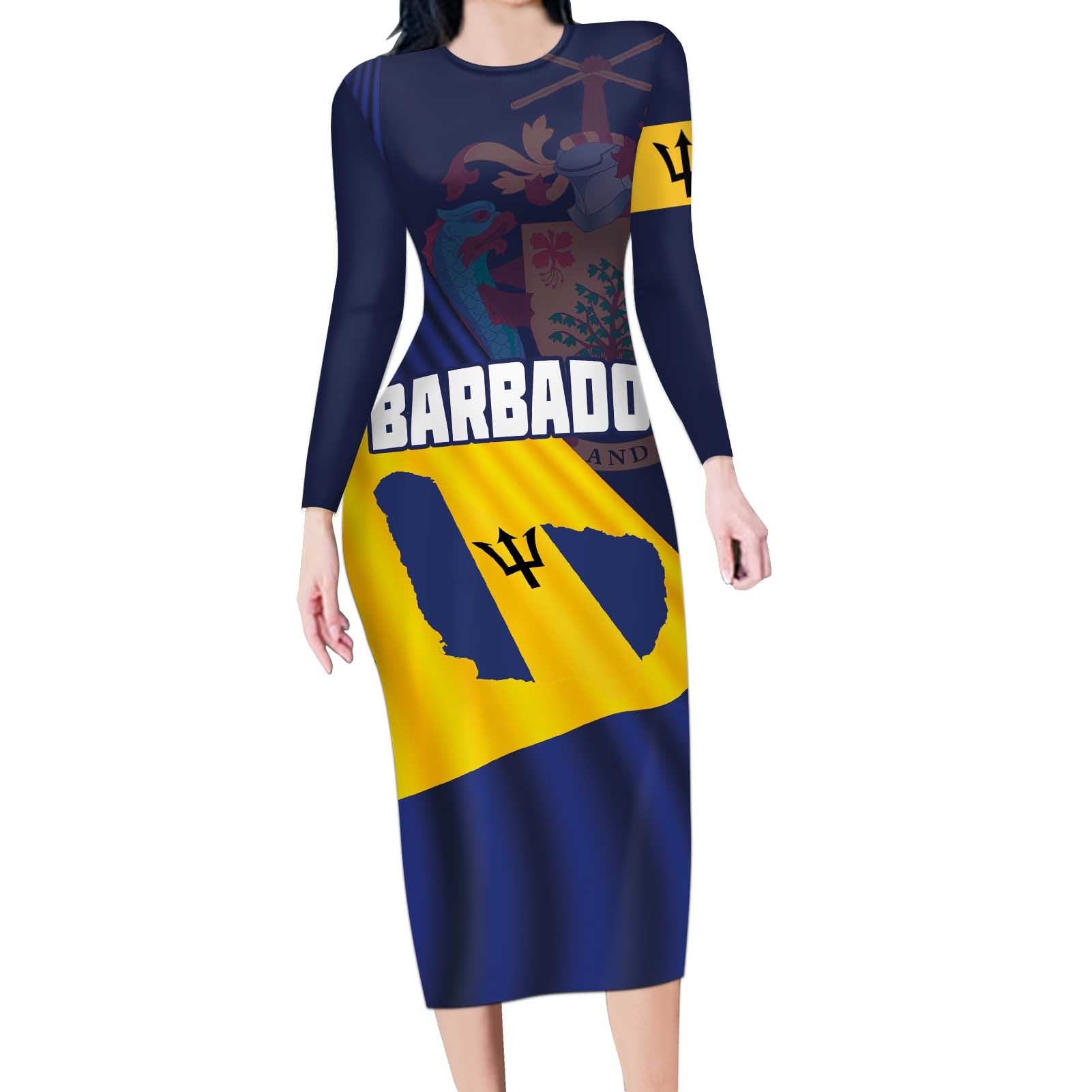 Barbados Independence Day Long Sleeve Bodycon Dress National Flag Design - Wonder Print Shop