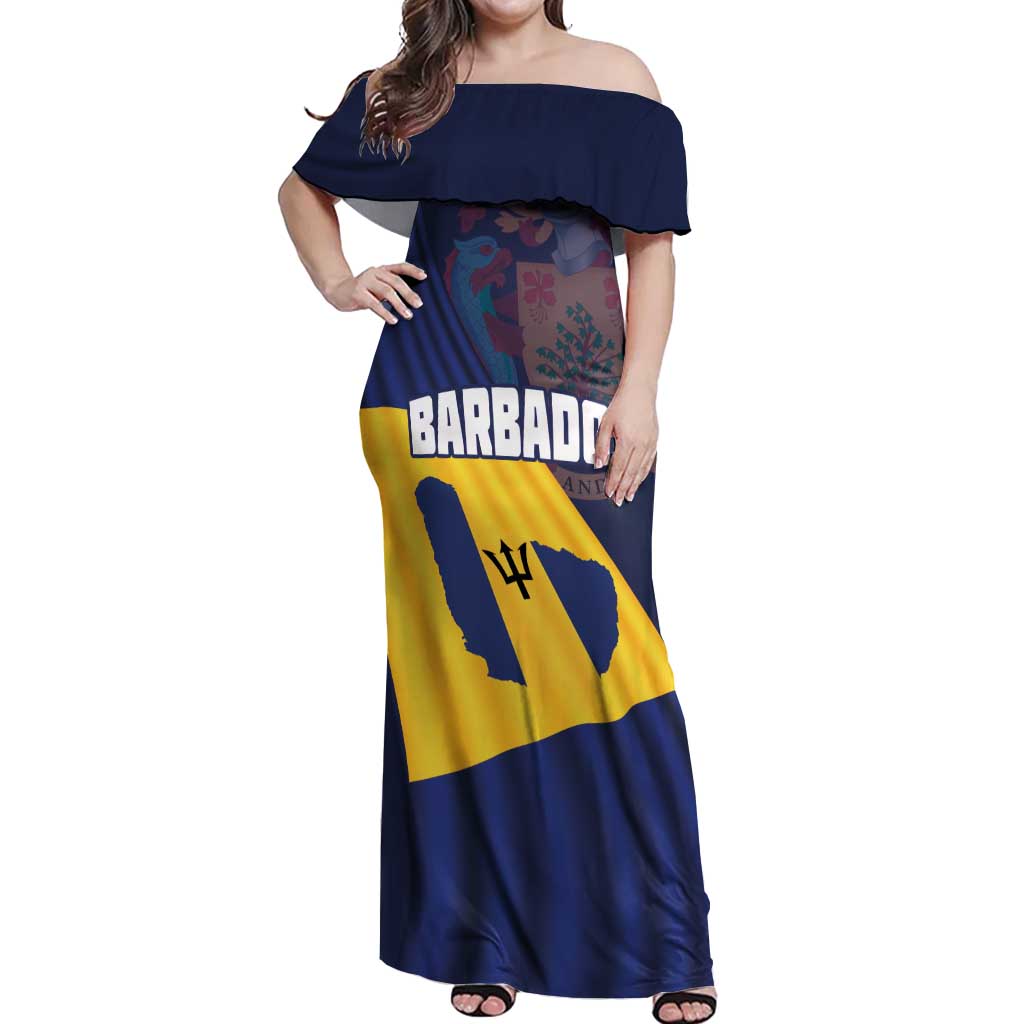 Barbados Independence Day Off Shoulder Maxi Dress National Flag Design - Wonder Print Shop