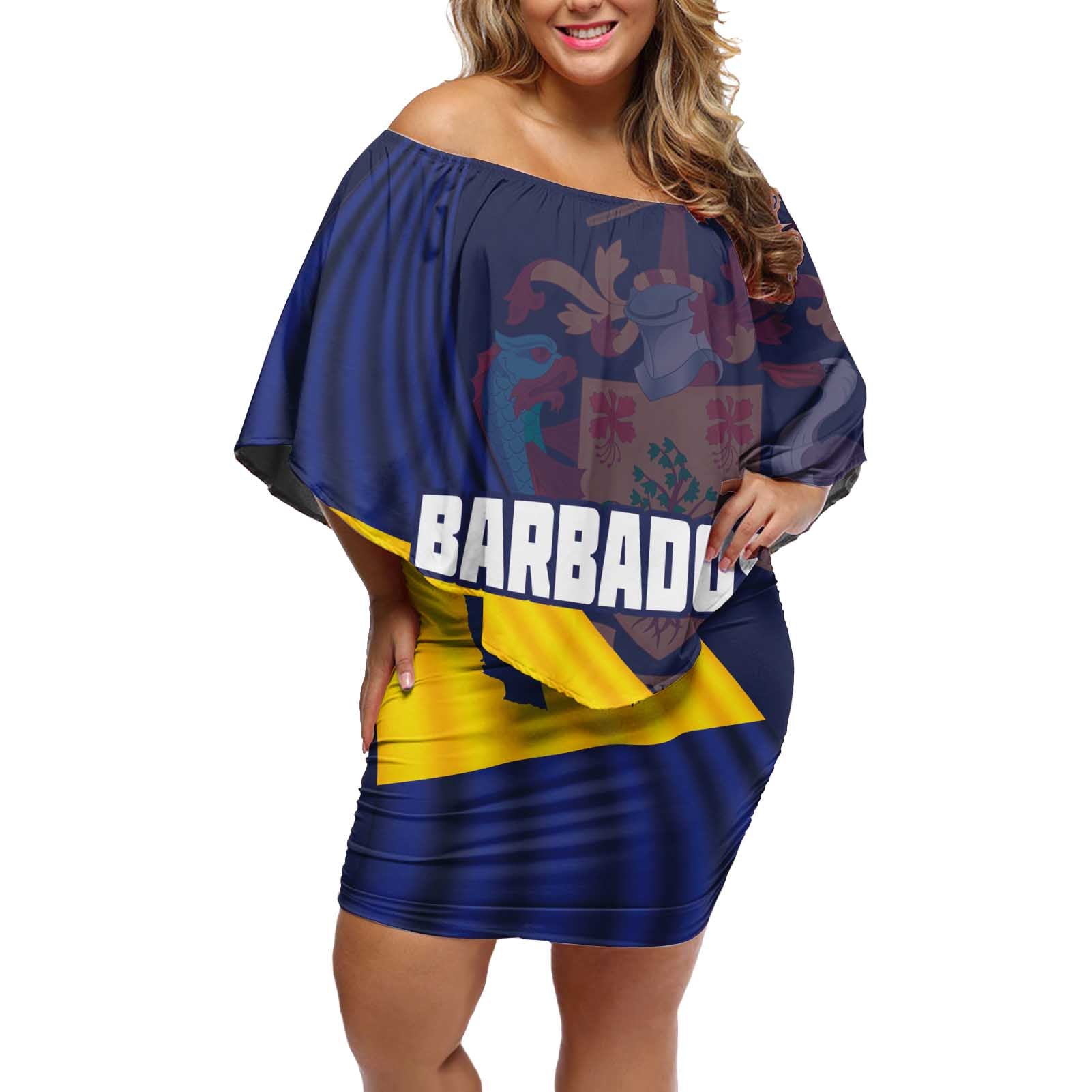 Barbados Independence Day Off Shoulder Short Dress National Flag Design - Wonder Print Shop