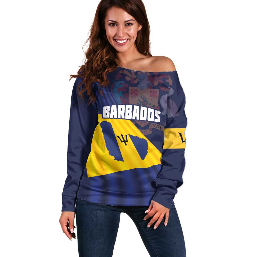 Barbados Independence Day Off Shoulder Sweater National Flag Design - Wonder Print Shop