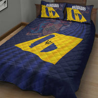 Blue and yellow Barbados flag quilt bed set with two pillowcases and large centered flag design