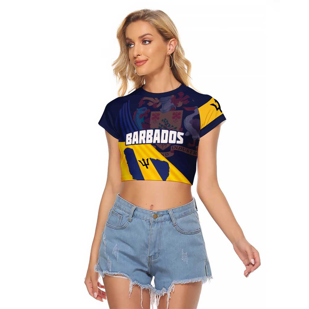 Barbados Independence Day Raglan Cropped T Shirt National Flag Design - Wonder Print Shop