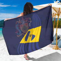 Navy blue flag sarong with yellow diagonal cross and coat of arms print