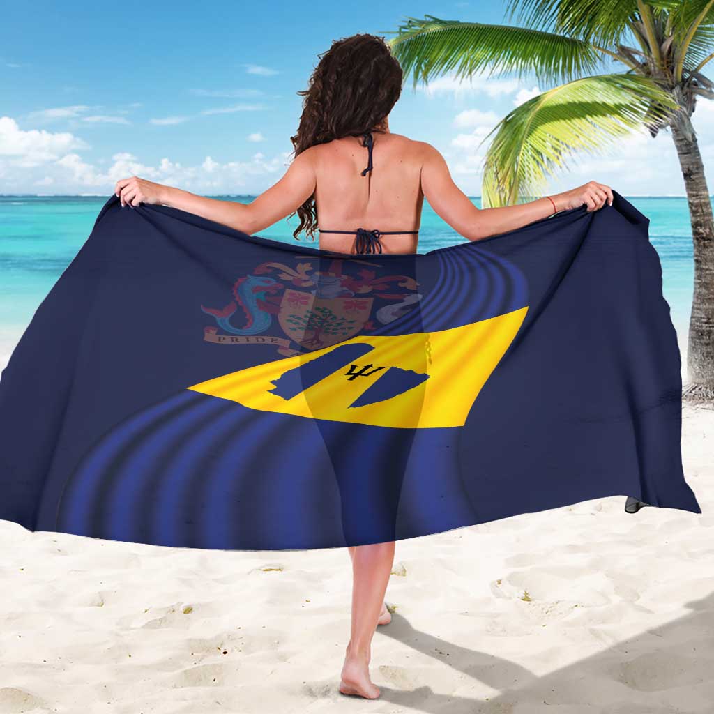 Navy blue sarong with yellow flag design and centered crest graphic