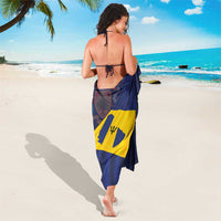 Navy blue flag sarong with yellow diagonal cross and crest artwork