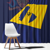 Blue curtain fabric with Barbados flag graphic print