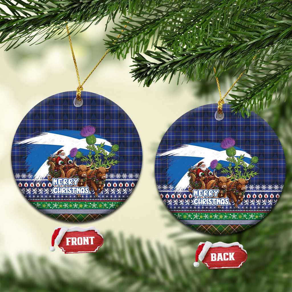 Scotland Christmas Ceramic Ornament Scottish Santa Claus Riding Highland Cow Sleigh