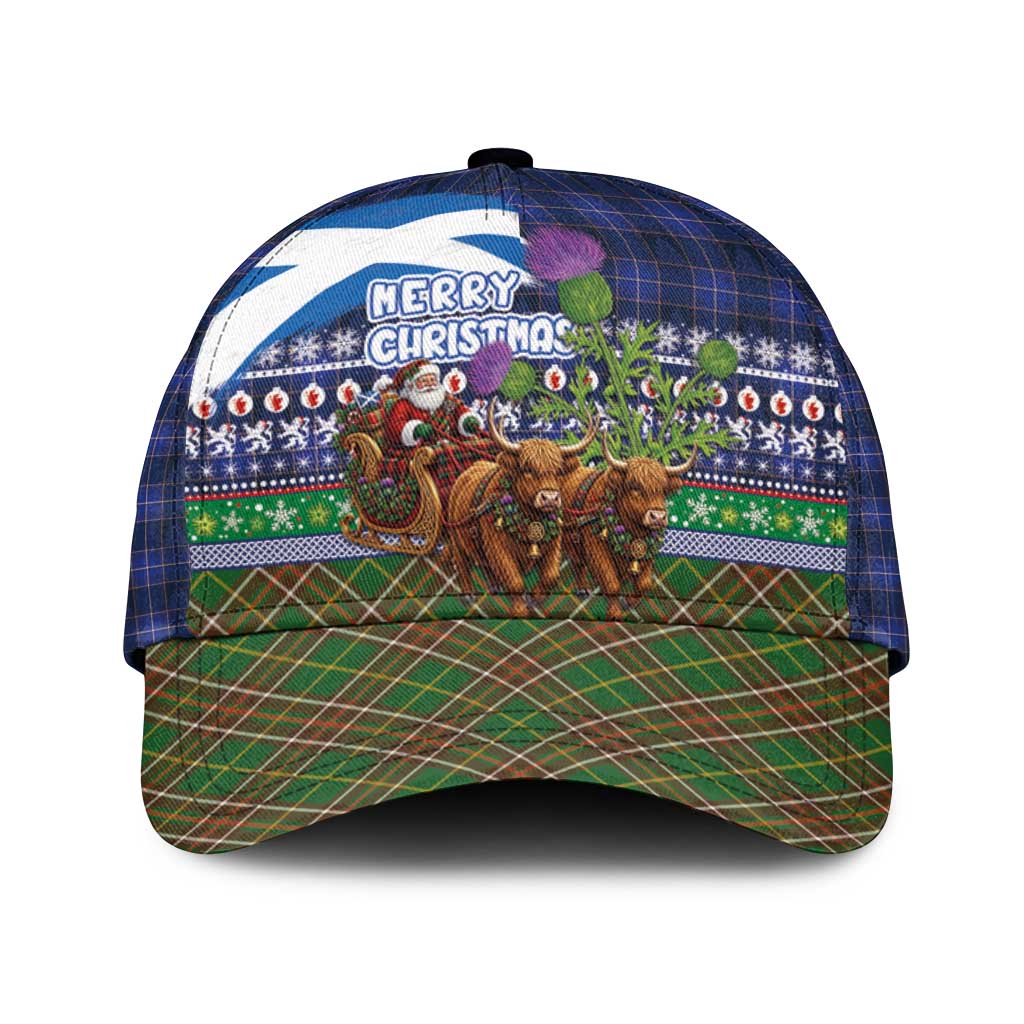 Scotland Christmas Classic Cap Scottish Santa Claus Riding Highland Cow Sleigh