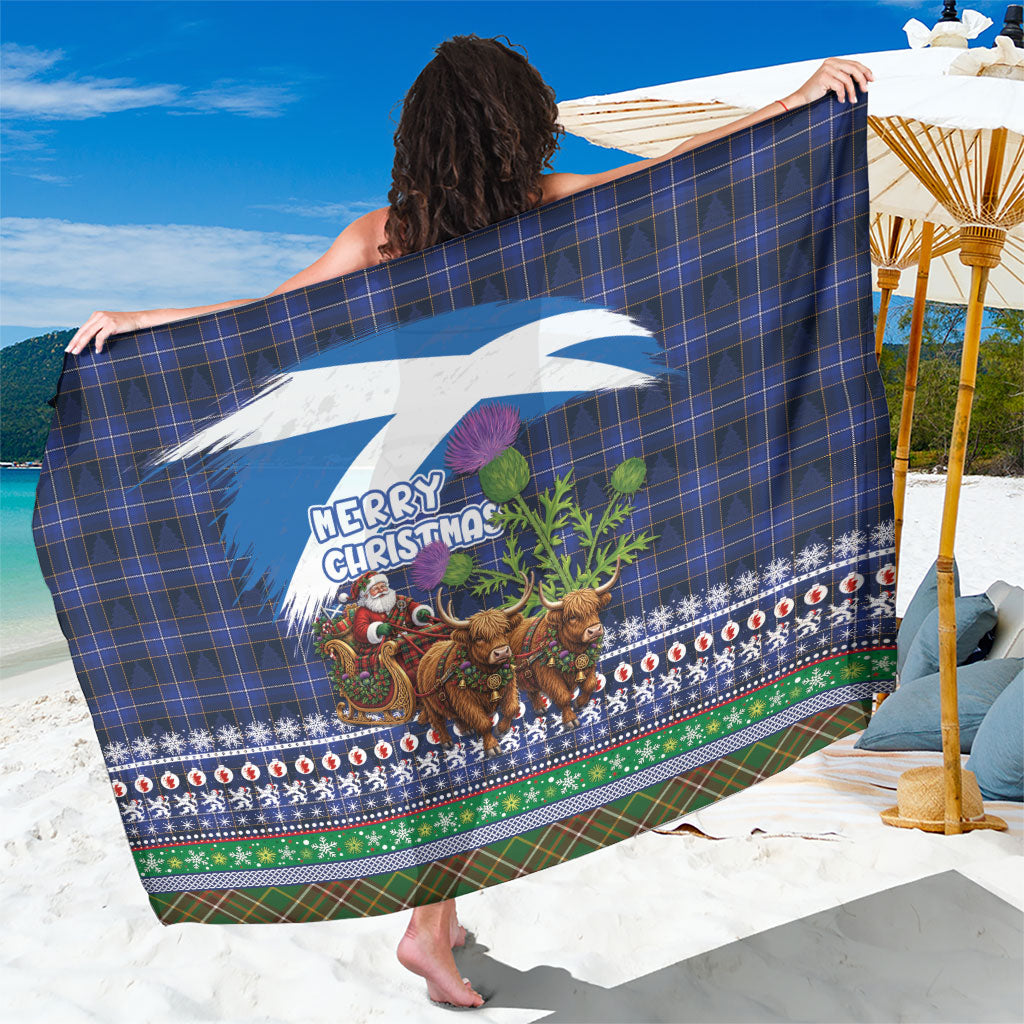Scotland Christmas Sarong Scottish Santa Claus Riding Highland Cow Sleigh