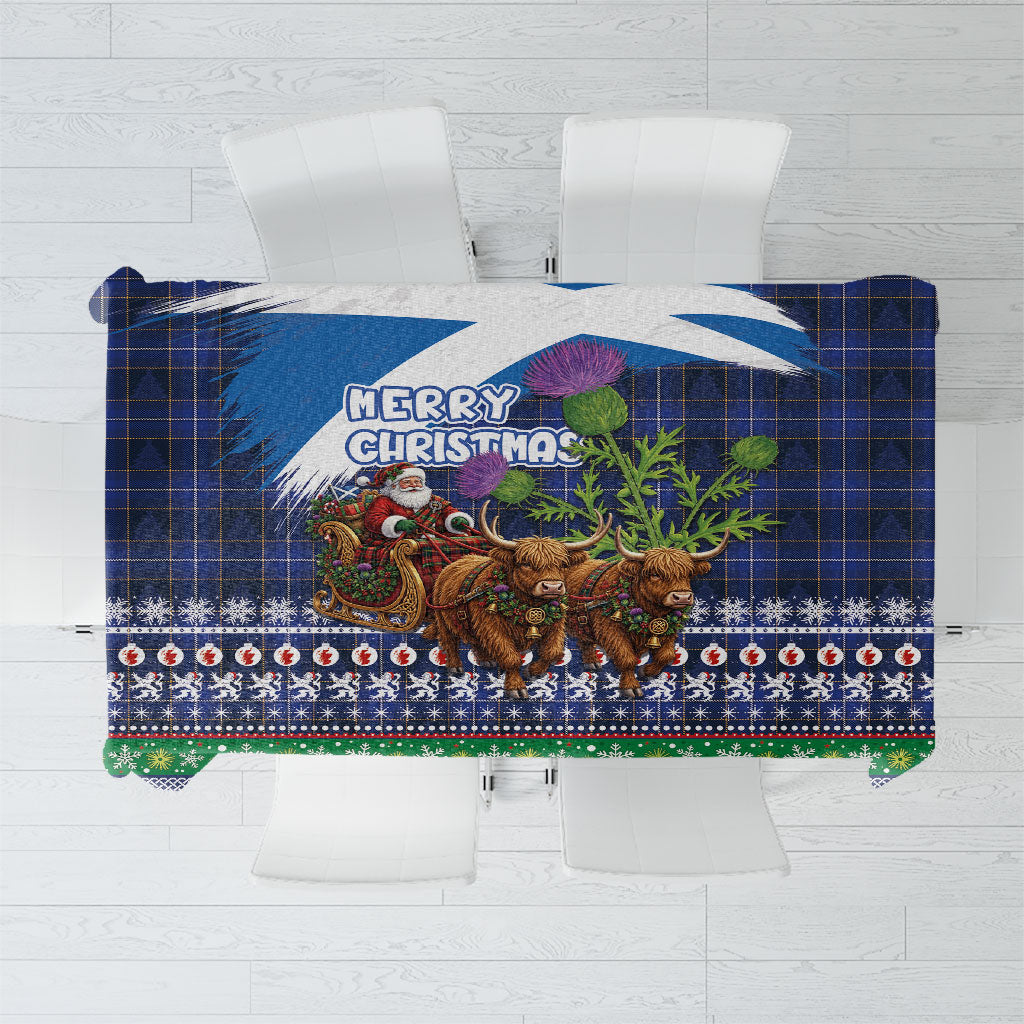 Scotland Christmas Tablecloth Scottish Santa Claus Riding Highland Cow Sleigh