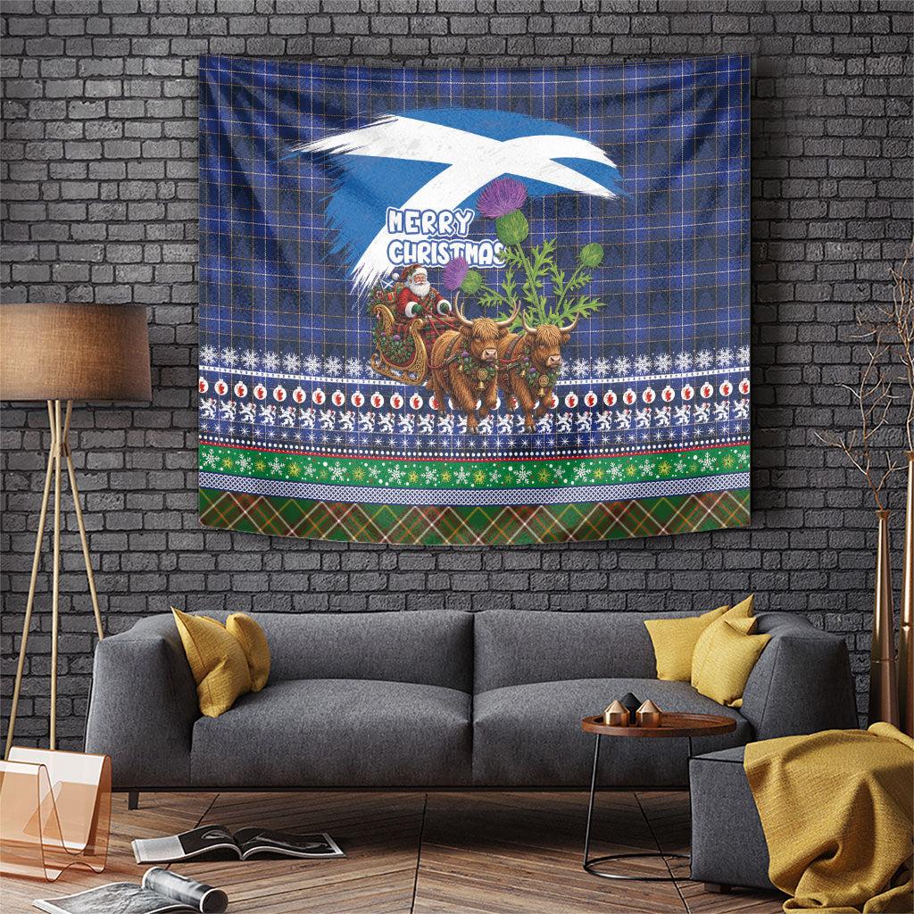 Scotland Christmas Tapestry Scottish Santa Claus Riding Highland Cow Sleigh