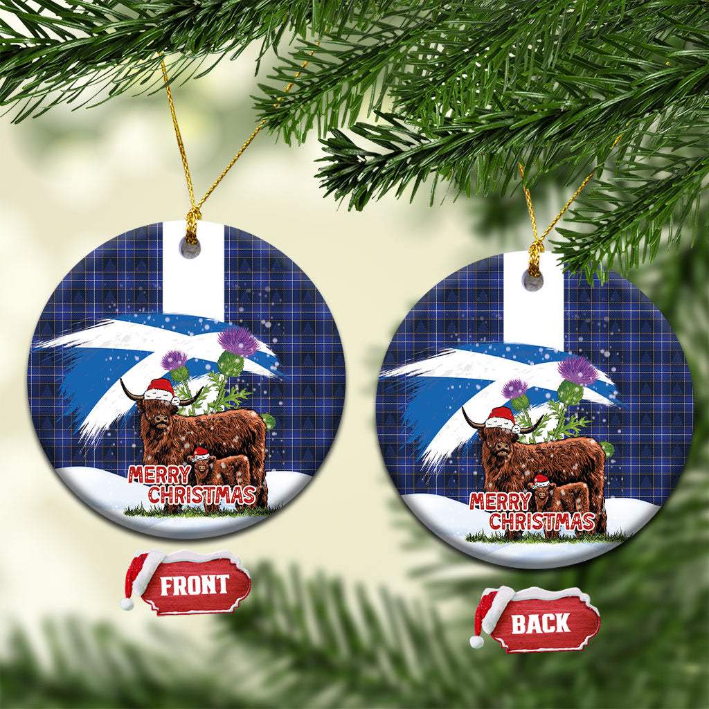 Scotland Christmas Ceramic Ornament Funny Xmas Highland Cow with Thistle and Tartan