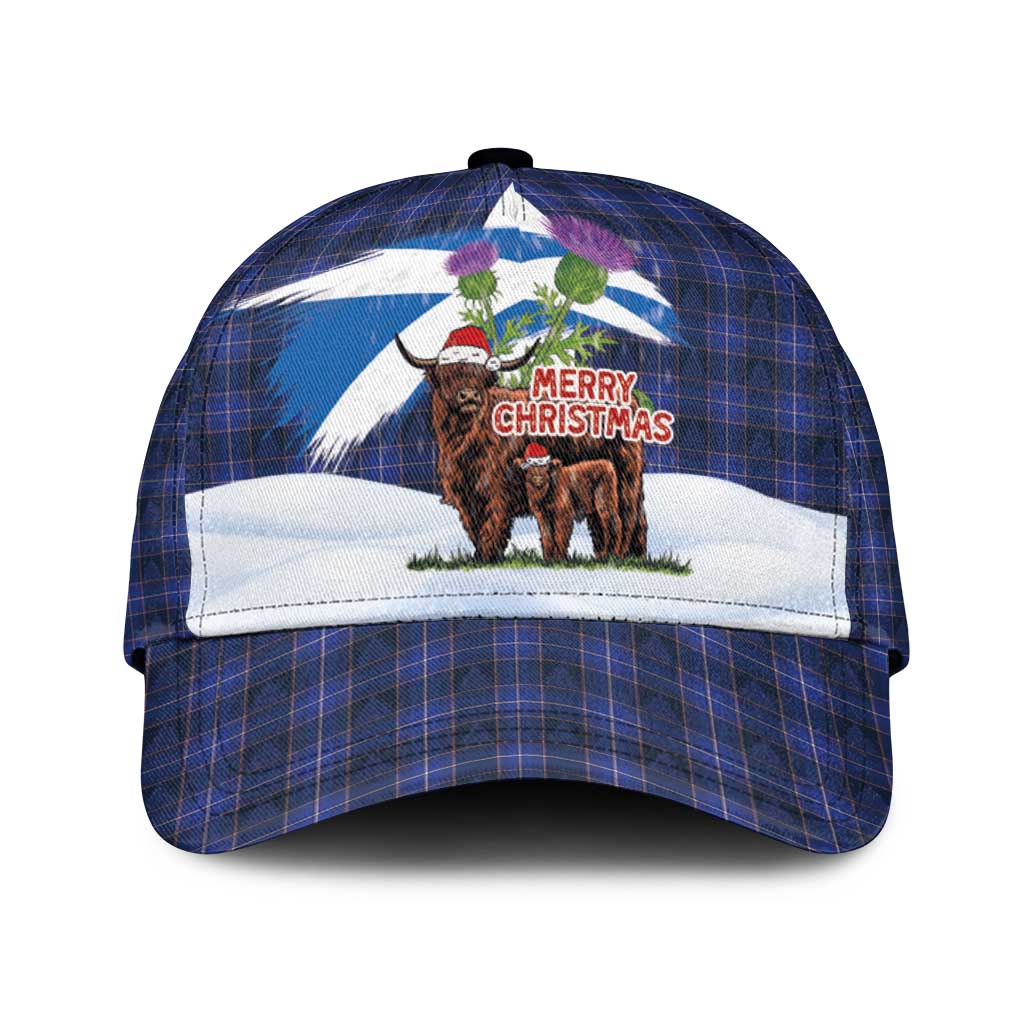 Scotland Christmas Classic Cap Funny Xmas Highland Cow with Thistle and Tartan