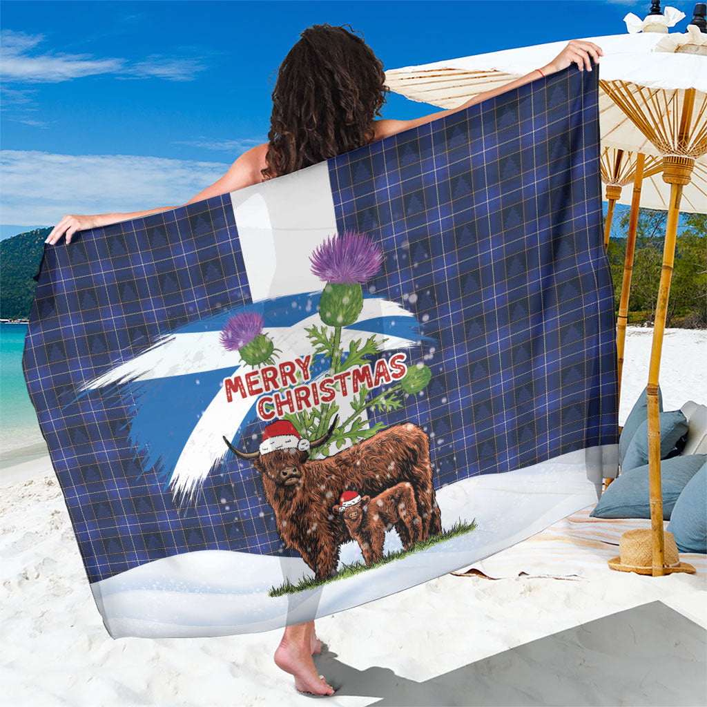 Scotland Christmas Sarong Funny Xmas Highland Cow with Thistle and Tartan