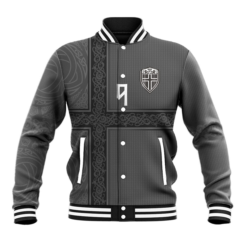 Norwegian Football Custom Baseball Jacket Nordic Celtic Knot Cross Monochrome Scandinavian Design