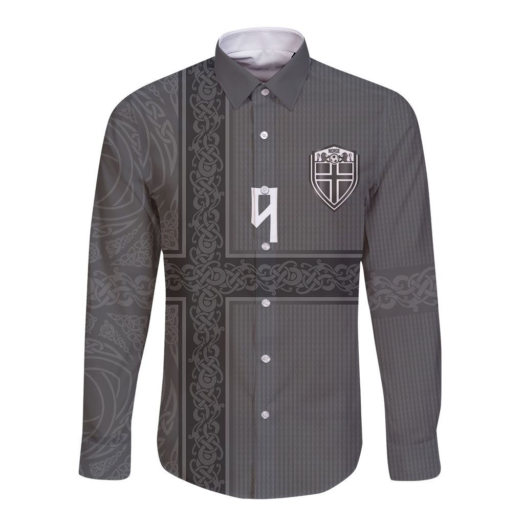 Norwegian Football Custom Long Sleeve Button Shirt Nordic Celtic Knot Cross Monochrome Scandinavian Design