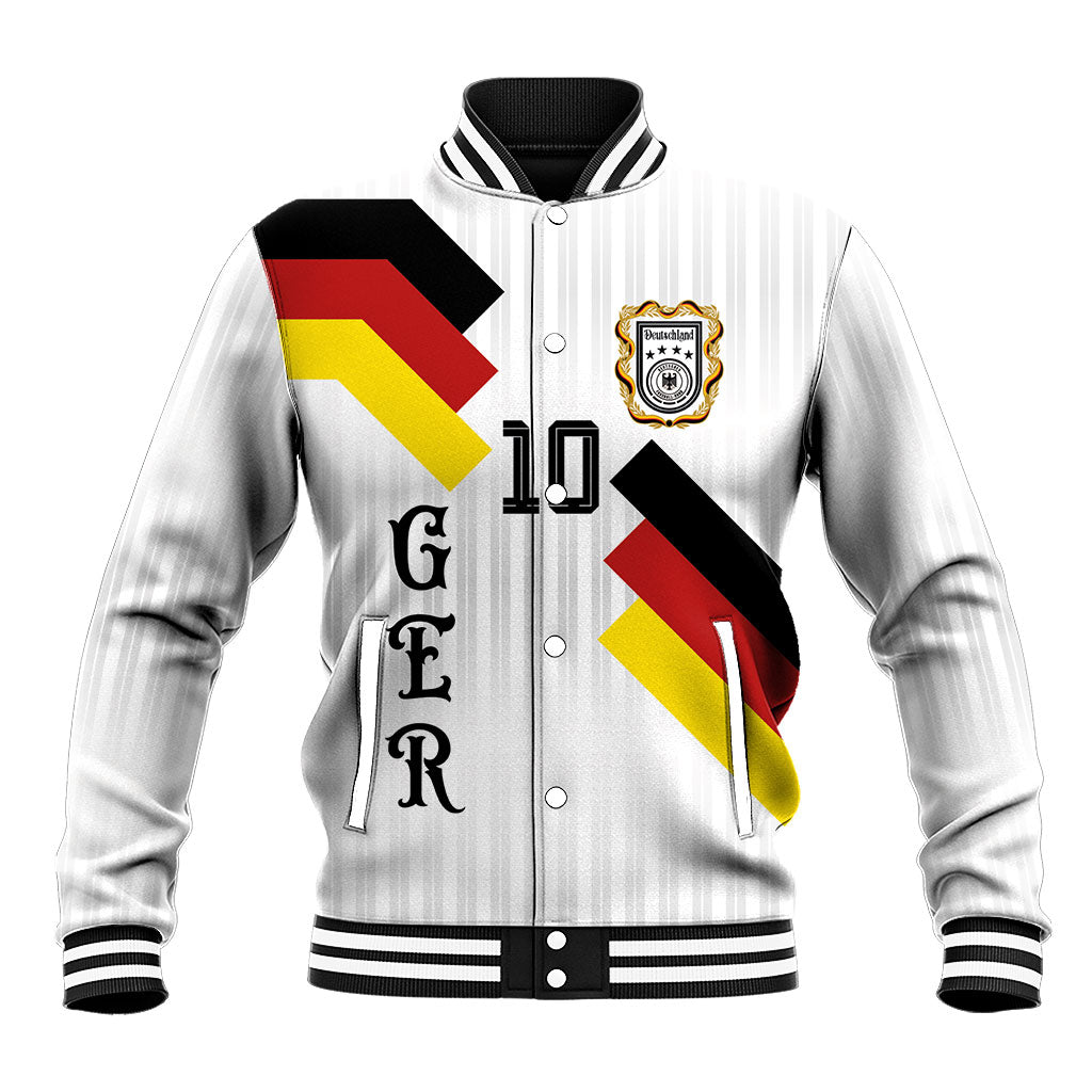 German Football Custom Baseball Jacket Retro Geometric Flag Stripe Heritage Shield Design