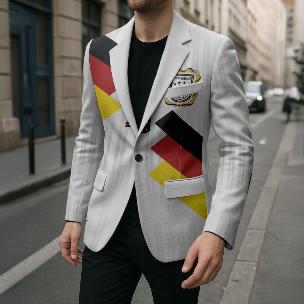 German Football Custom Blazer Retro Geometric Flag Stripe Heritage Shield Design