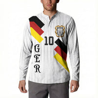 German Football Custom Button Sweatshirt Retro Geometric Flag Stripe Heritage Shield Design