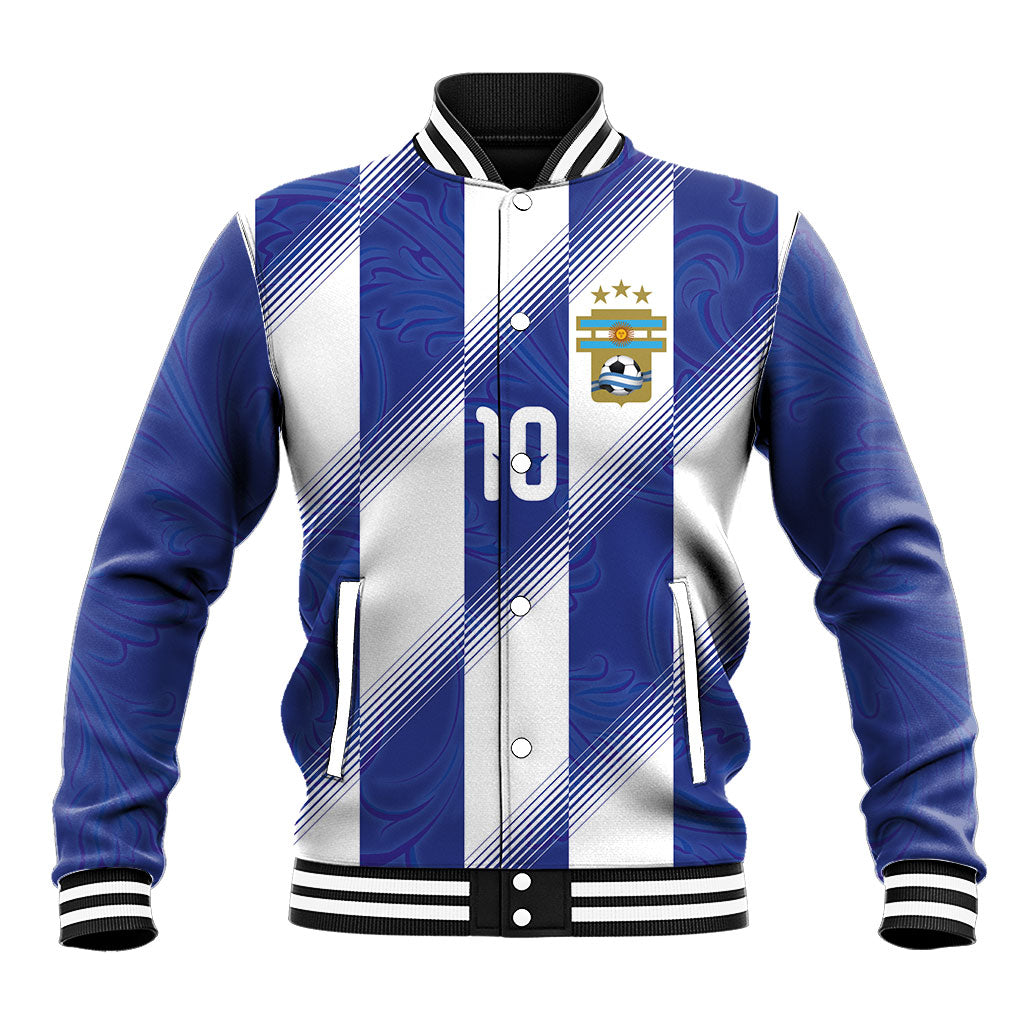 Argentinian Football Custom Baseball Jacket Fileteado Art Style Albiceleste Vertical Stripe