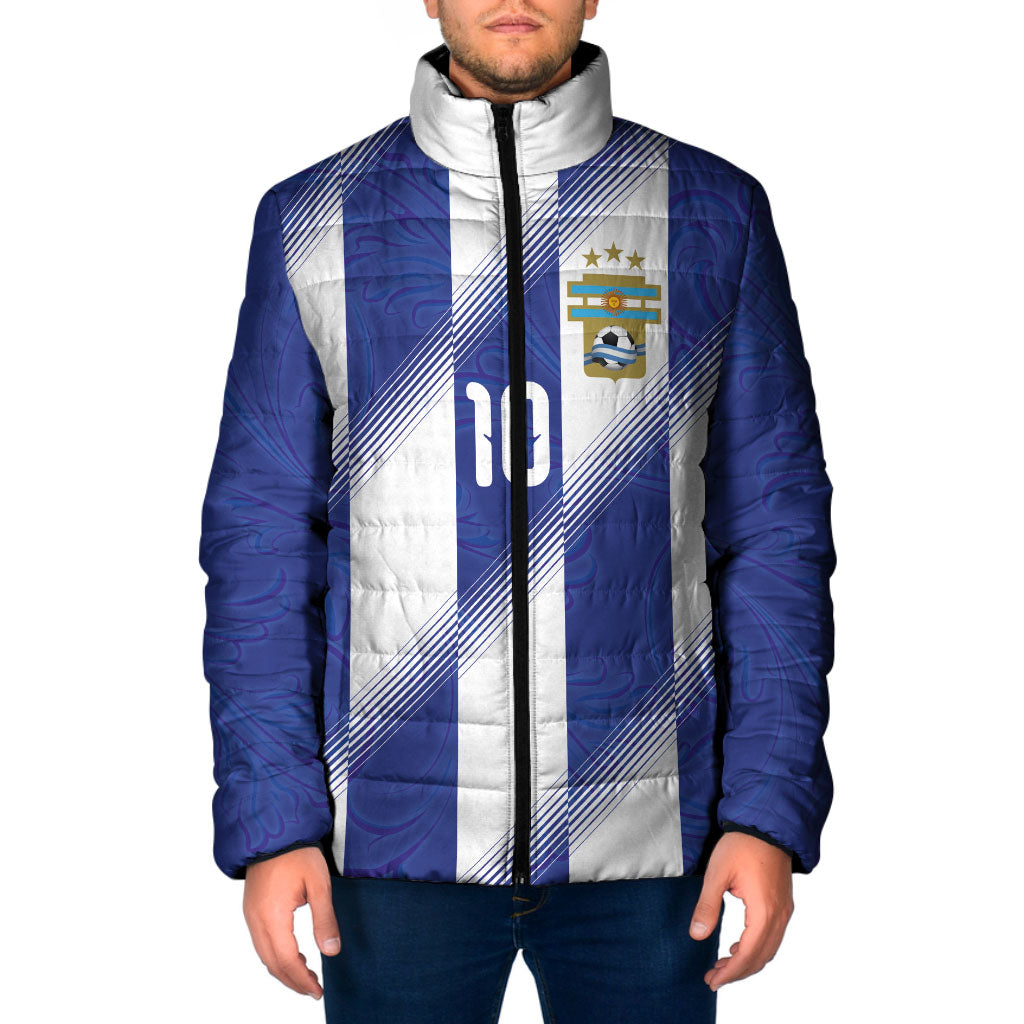 Argentinian Football Custom Padded Jacket Fileteado Art Style Albiceleste Vertical Stripe