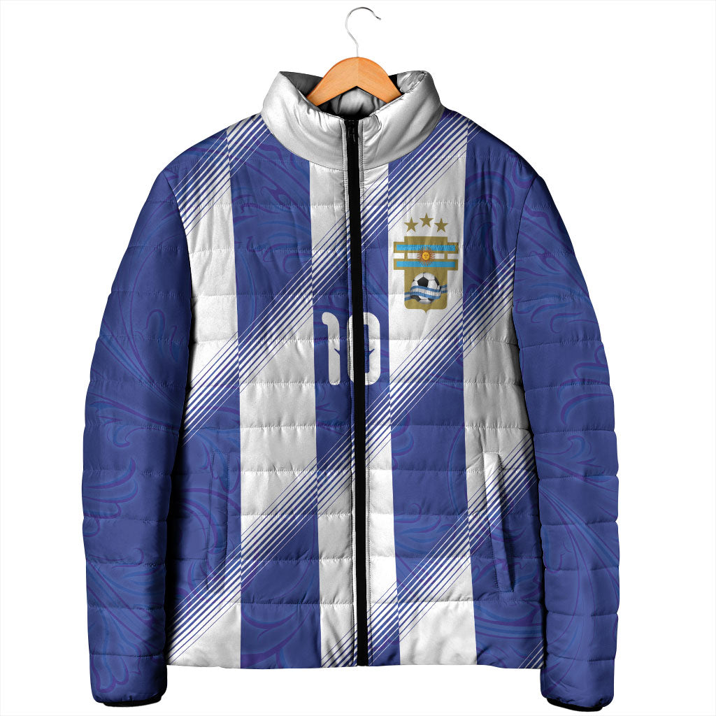 Argentinian Football Custom Padded Jacket Fileteado Art Style Albiceleste Vertical Stripe