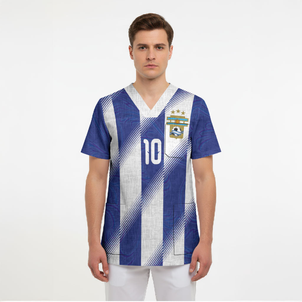 Argentinian Football Custom Scrub Top Fileteado Art Style Albiceleste Vertical Stripe