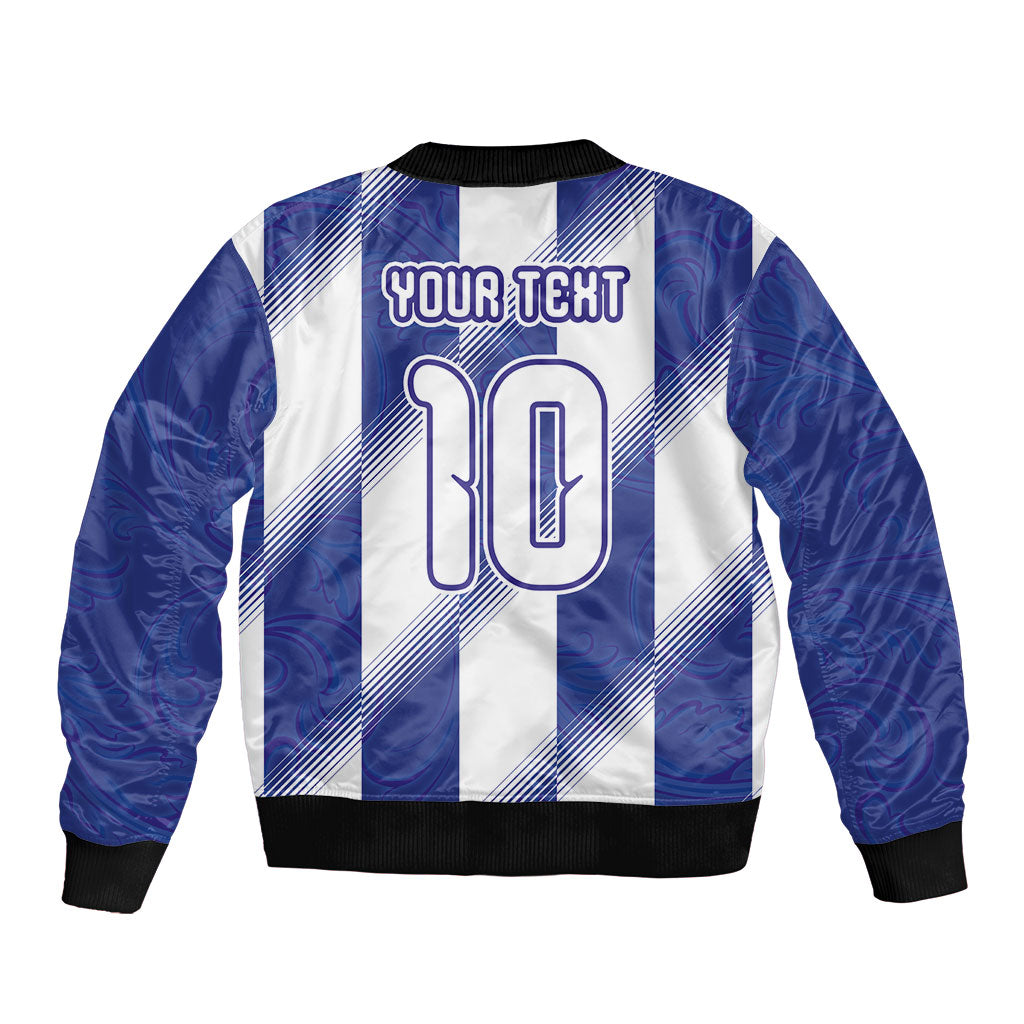 Argentinian Football Custom Sleeve Zip Bomber Jacket Fileteado Art Style Albiceleste Vertical Stripe