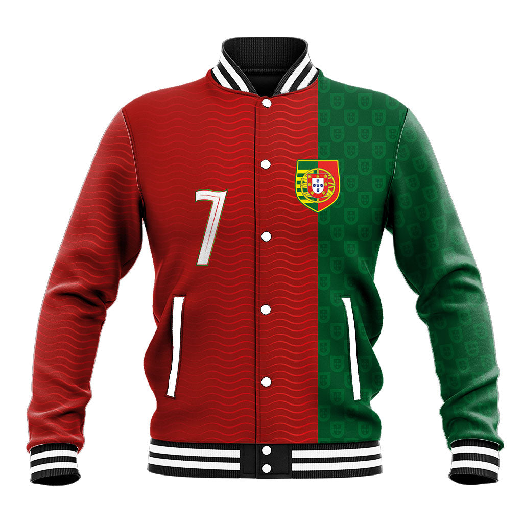 Portuguese Football Custom Baseball Jacket Wave Pattern Heritage Crest