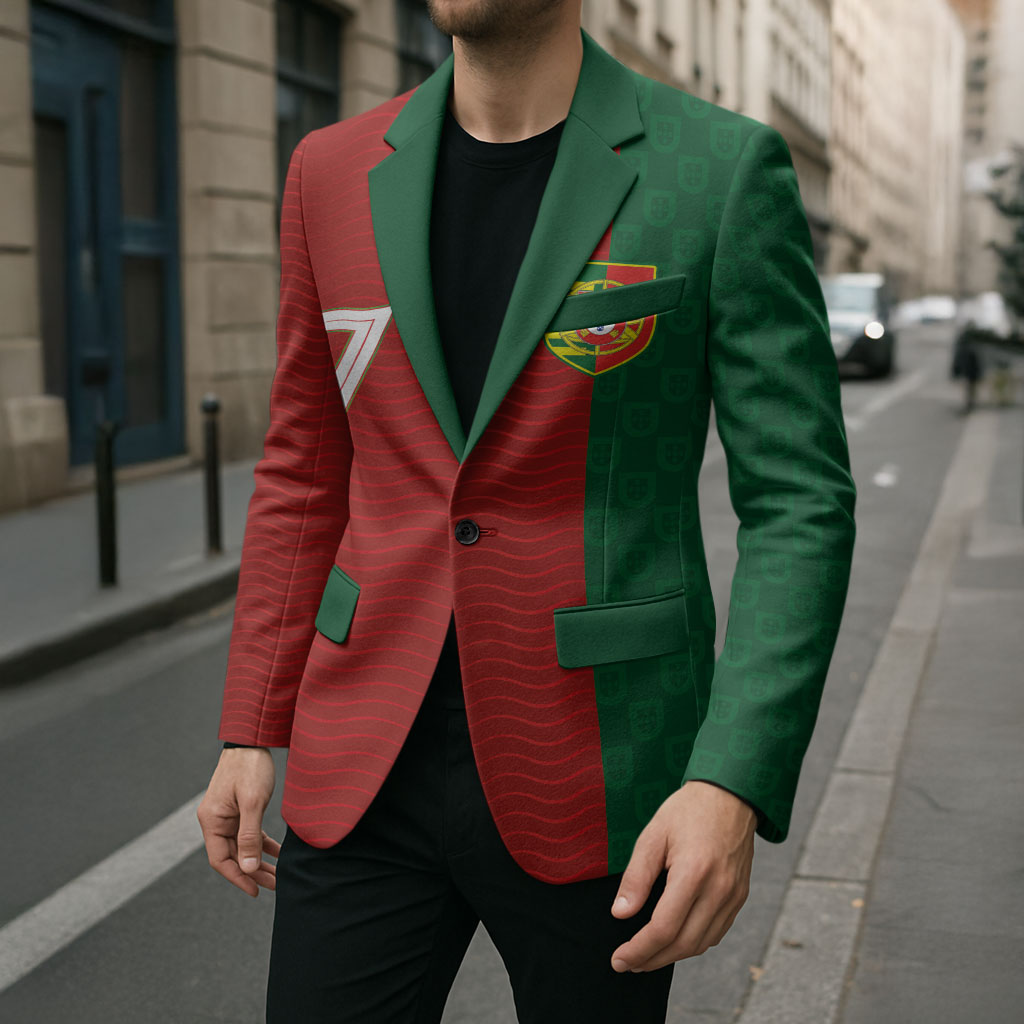 Portuguese Football Custom Blazer Wave Pattern Heritage Crest