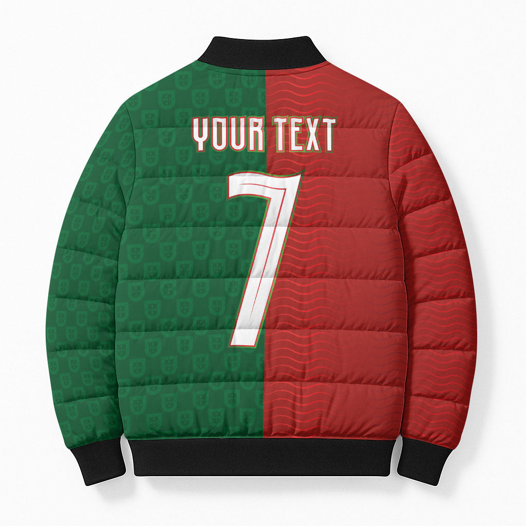 Portuguese Football Custom Bomber Puffer Jacket Wave Pattern Heritage Crest