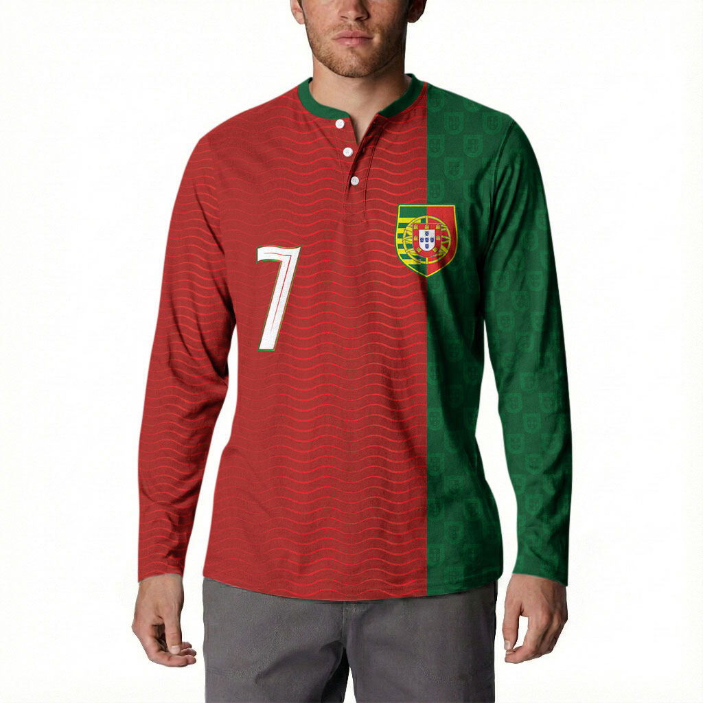 Portuguese Football Custom Button Sweatshirt Wave Pattern Heritage Crest