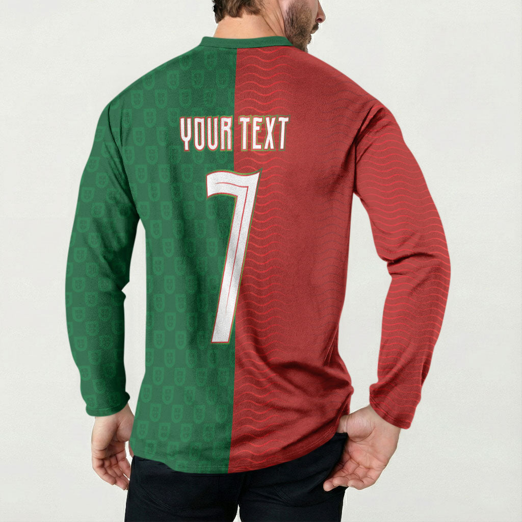 Portuguese Football Custom Button Sweatshirt Wave Pattern Heritage Crest