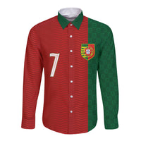 Portuguese Football Custom Long Sleeve Button Shirt Wave Pattern Heritage Crest