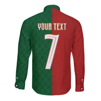 Portuguese Football Custom Long Sleeve Button Shirt Wave Pattern Heritage Crest