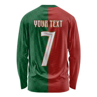 Portuguese Football Custom Long Sleeve Shirt Wave Pattern Heritage Crest
