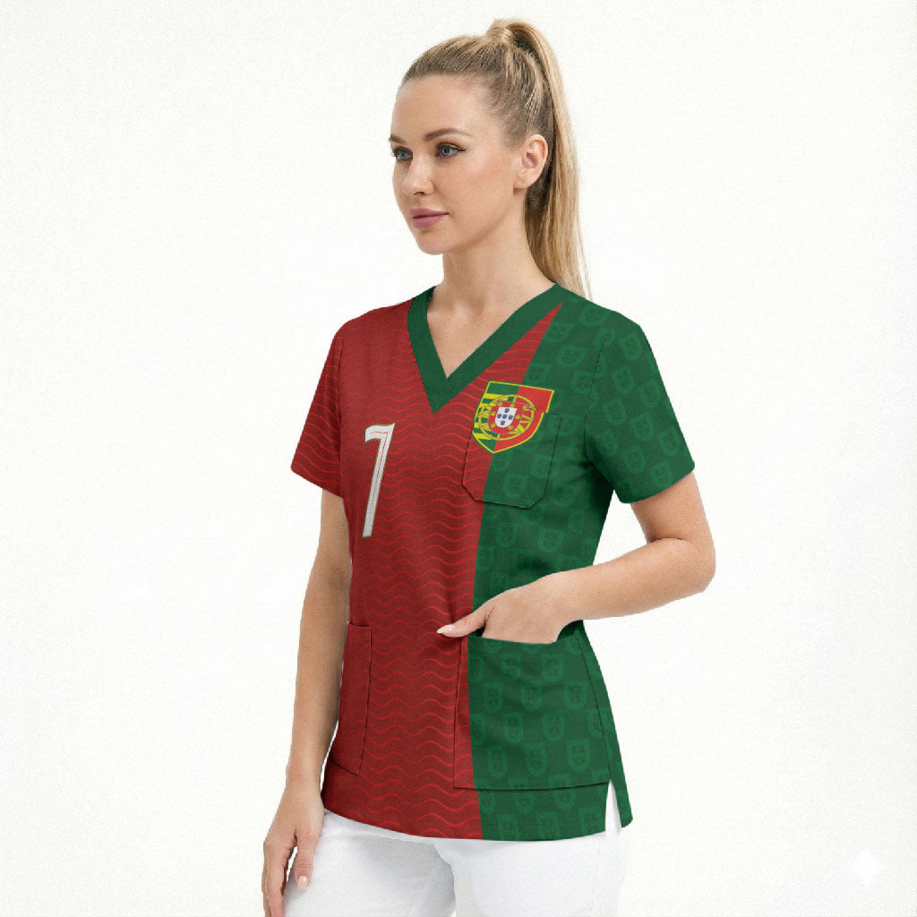 Portuguese Football Custom Scrub Top Wave Pattern Heritage Crest