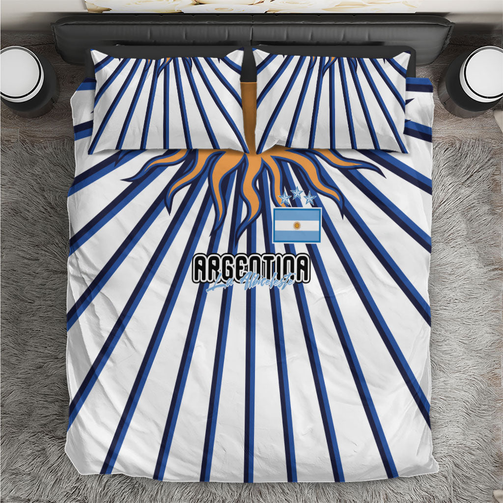 Argentina National Football Bedding Set Sun Of May Retro Starburst Graphic Art